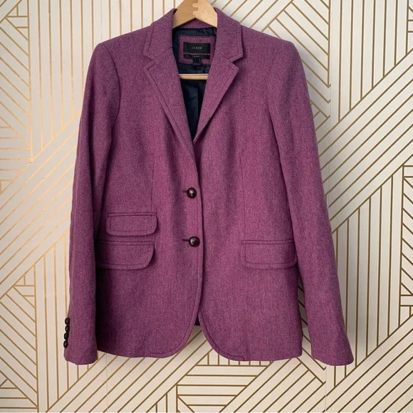 J. Crew 100% Wool Hack-ing Jacket Herringbone
Tweed purple leather buttons 14 - Picture 3 of 9
